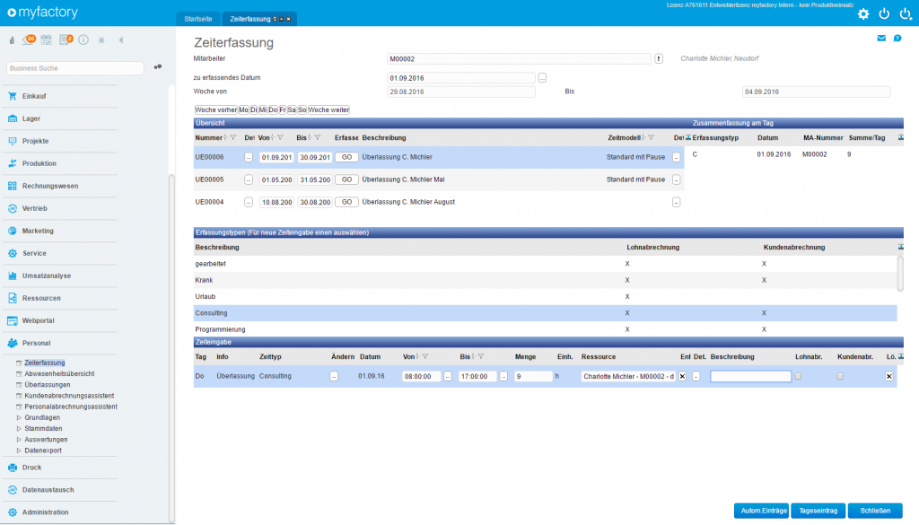 myfactory Zeiterfassung